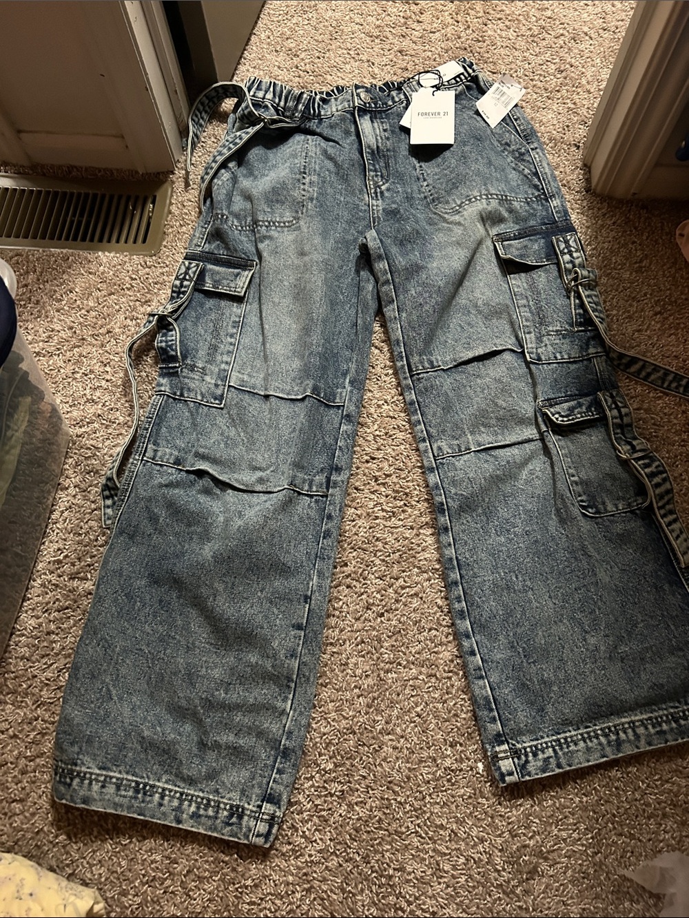 Forever 21 Womens Blue Cargo Denim Pants
